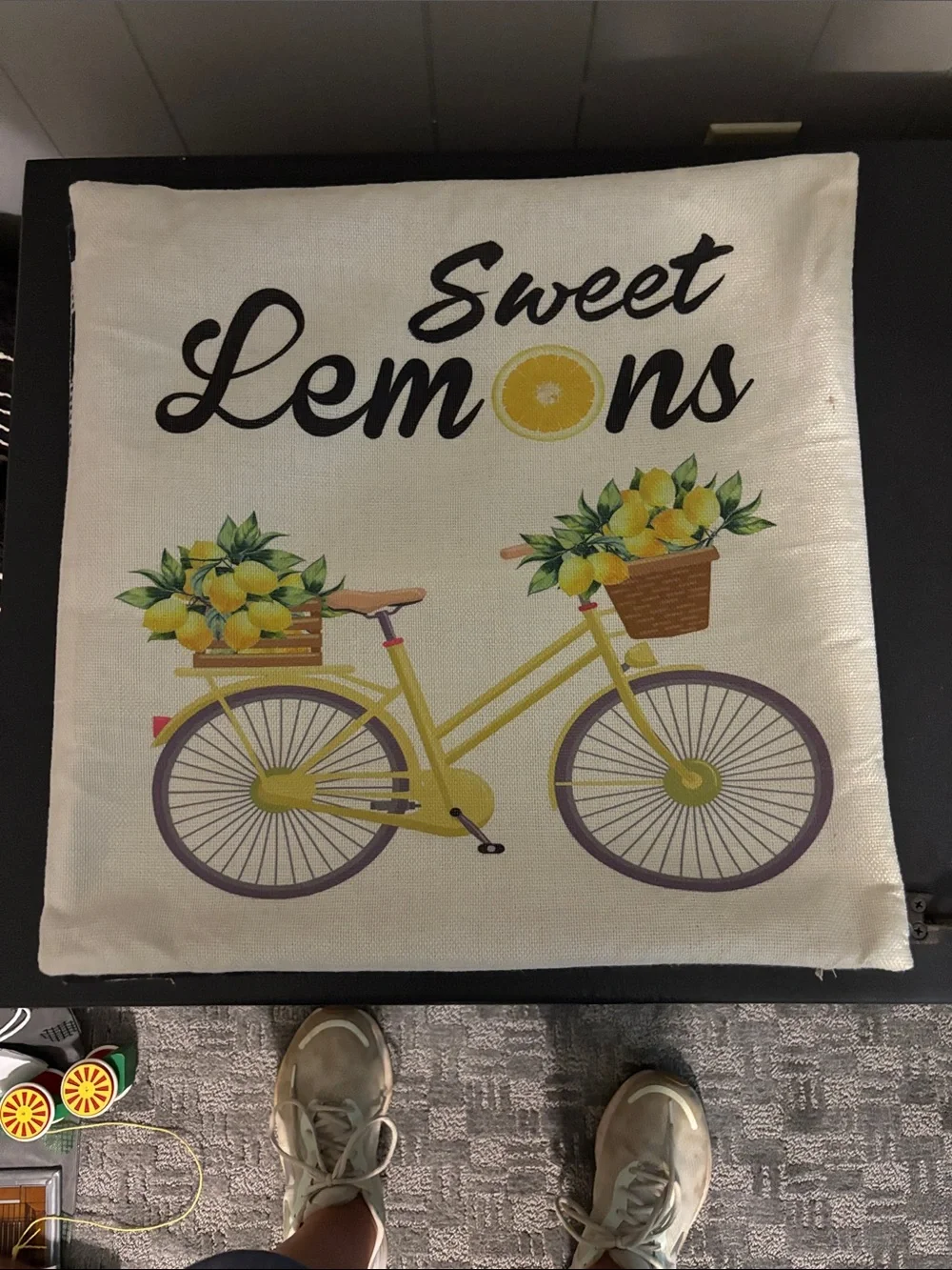 Sweet Lemons Yellow Bicycle Decorative Pillow Cover. Set of 4